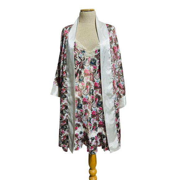 Vintage Victorias Secret Wemens One Size Floral Satin & Robe And Nightgown Set - Picture 1 of 10